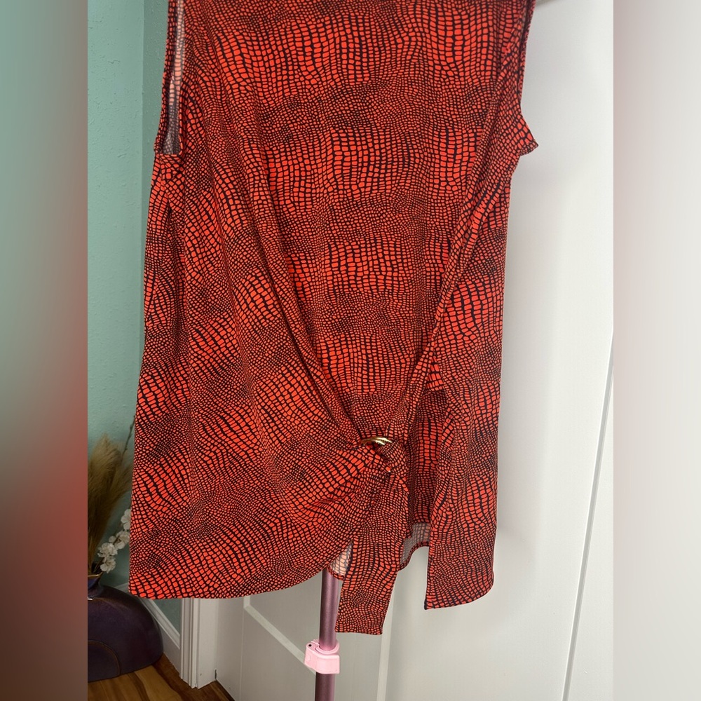 Michael Kors red and black animal print sleeveless tunic top XL gold hardware